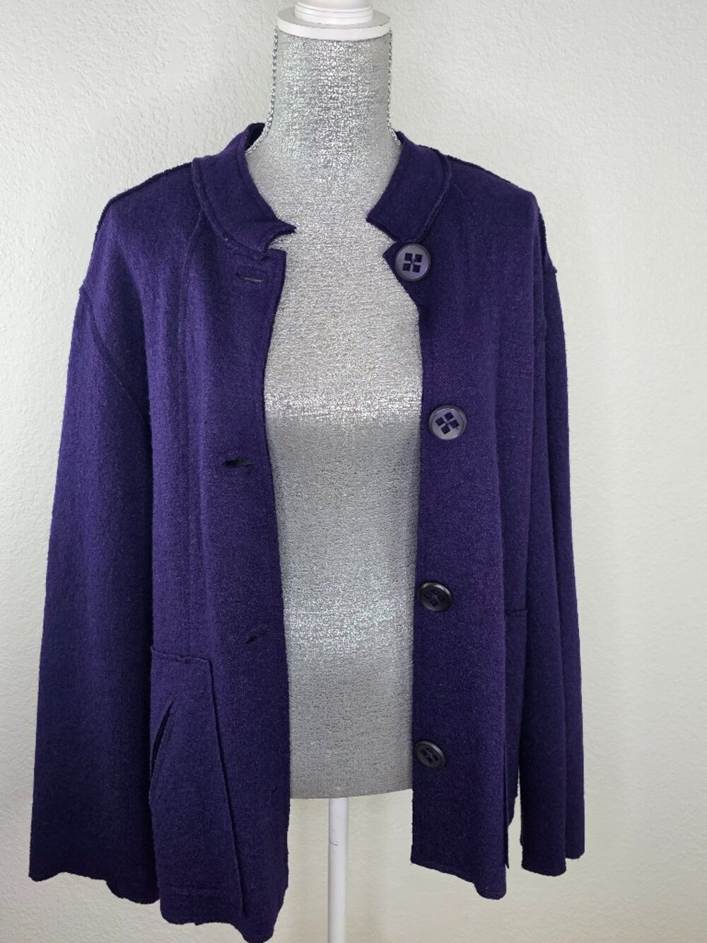 Coldwater Creek Women’s Boiled Wool Swing Blazer Jacket Purple Size 1X - Picture 2 of 7